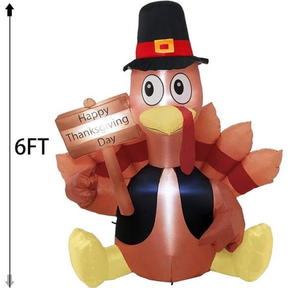 6FT Lighted Blow up Turkey Happy Thanksgiving Day Inflatables with LED Lights - Picture 2 of 6